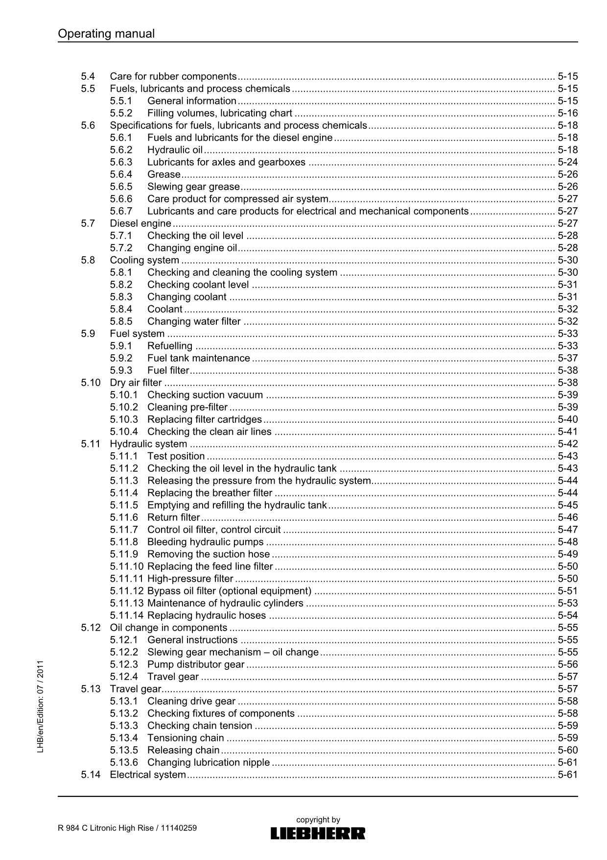 Liebherr R984 C Litronic High Rise Excavator Operators manual