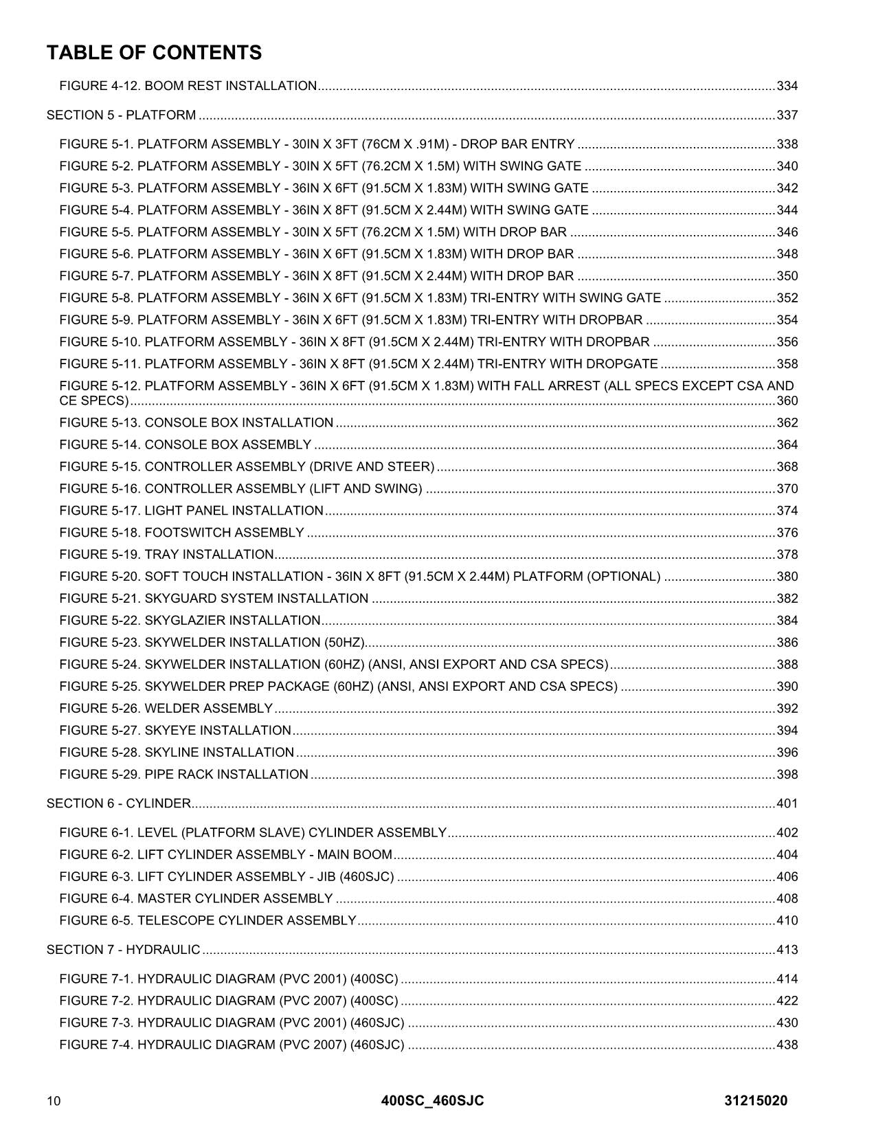 JLG 400SC 460SJC Boom Lift Parts Catalog Manual 31215020