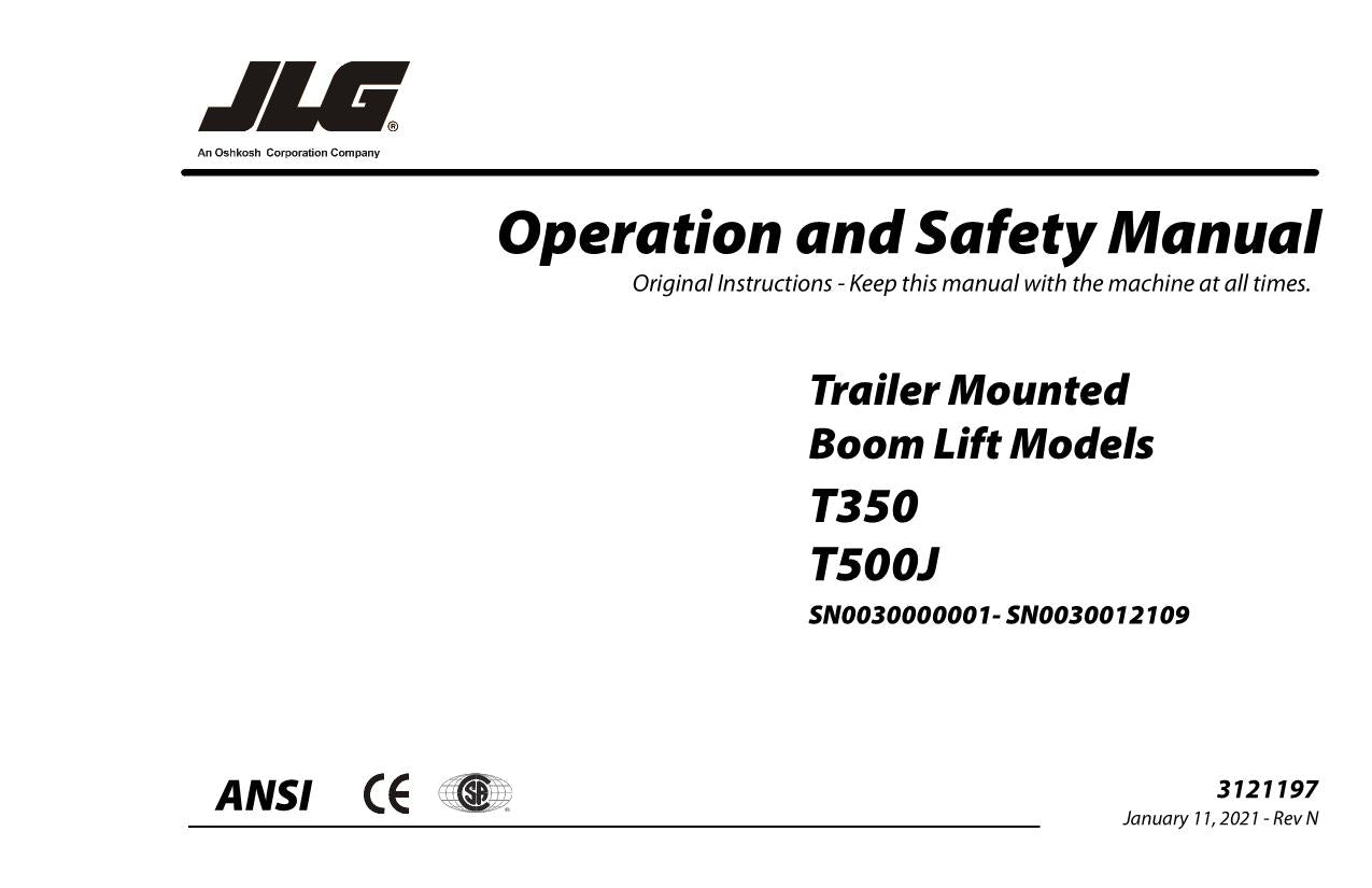 JLG T350 T500J Boom Lift Maintenance Operation Operators Manual 3121197