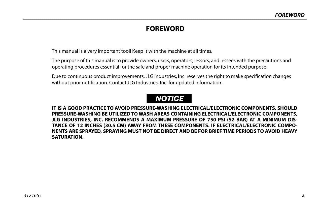 JLG 1930ES 2032ES 2632ES 2646ES 3246ES Scissor Lift Operators Manual 3121655