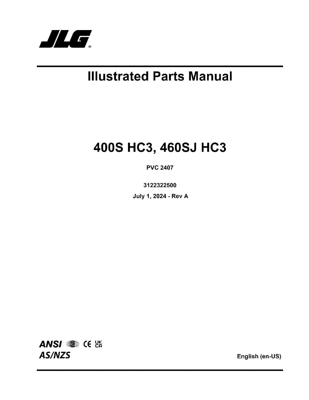 JLG 400S HC3 460SJ HC3 Boom Lift Parts Catalog Manual