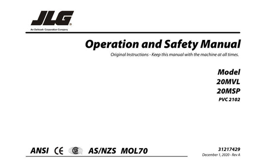 JLG 20MSP 20MVL Vertical Mast Maintenance Operation Operators Manual 31217429