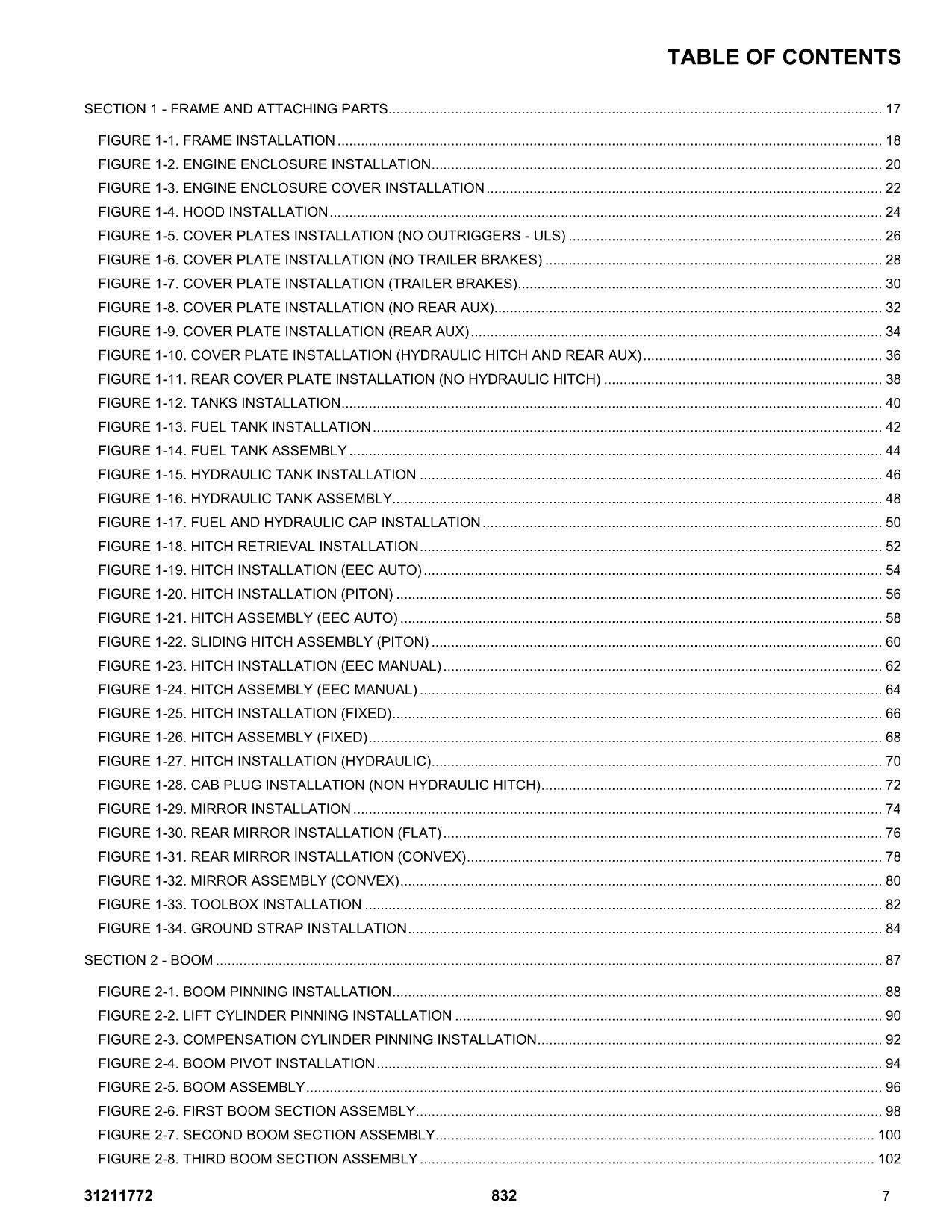 JLG 832 Telehandler Parts Catalog Manual 31211772