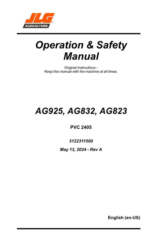 JLG AG823 AG832 AG925 Telehandler Maintenance Operators Manual 3122311500