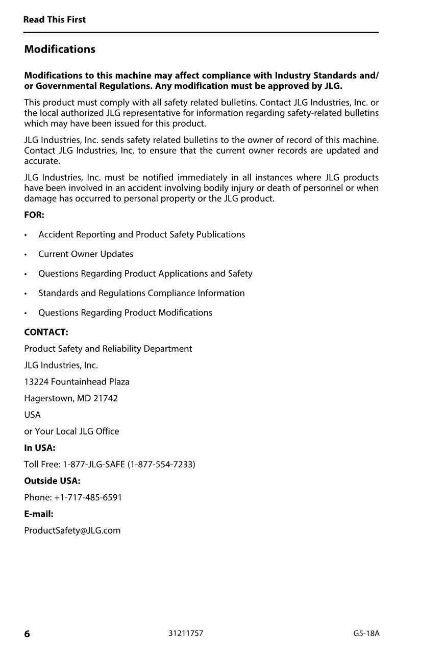 JLG G5-18A Telehandler Maintenance Operation Operators Manual 31211757