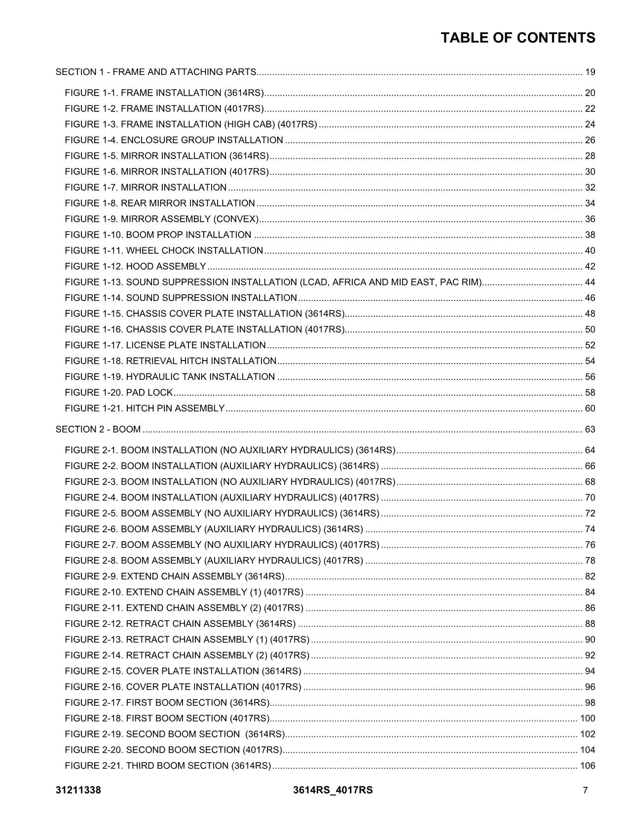 JLG 3614RS 4017RS Telehandler Parts Catalog Manual 31211338