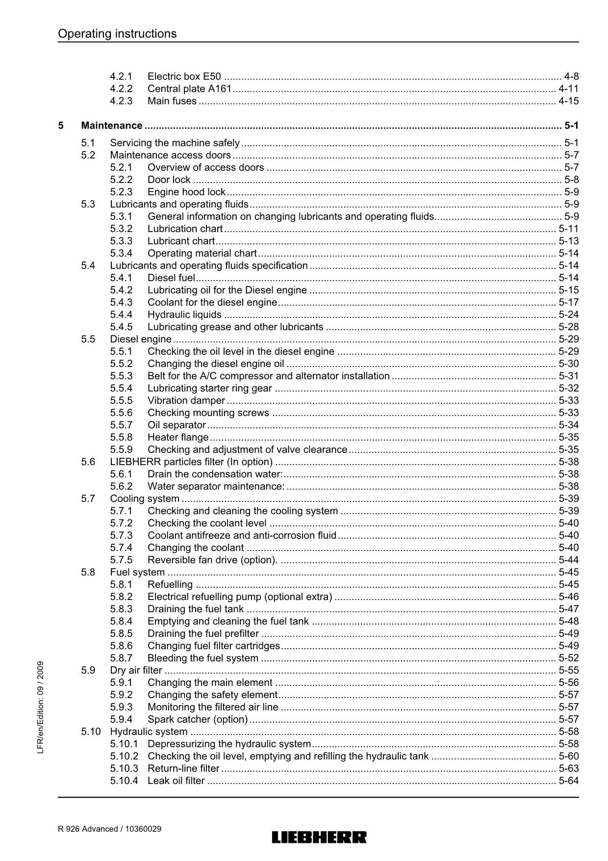 Liebherr R926 Advanced Excavator Operators manual serial 17833