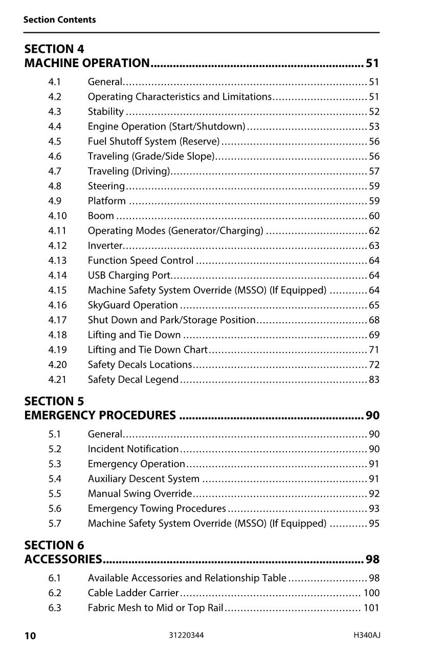 JLG H340AJ Boom Lift Maintenance Operation Operators Manual 31220344