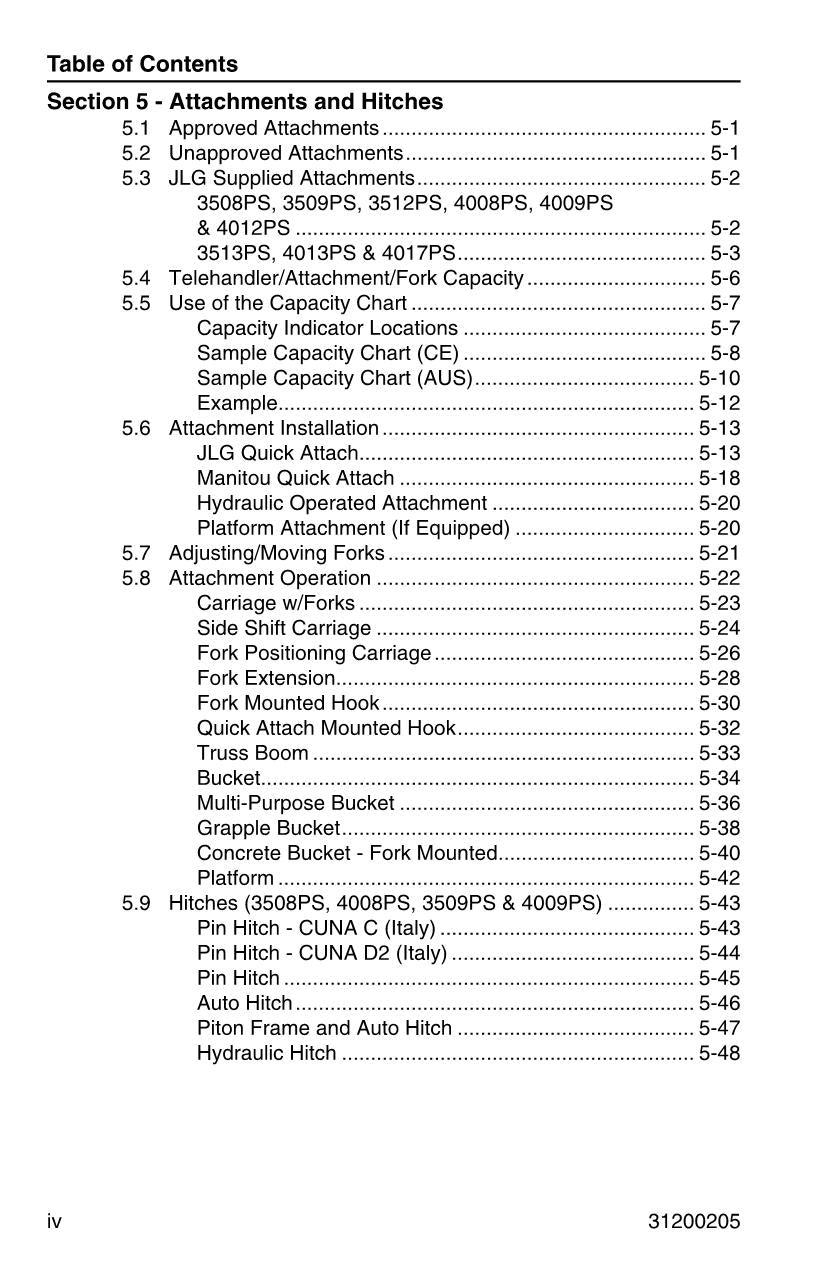 JLG 3508PS 3509PS 3512PS 3513PS 4008PS 4009PS Telehandler Operators Manual