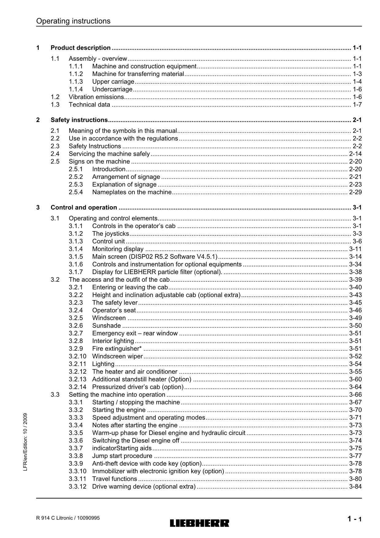 Liebherr R914 C Litronic Excavator Operators manual serial 23079