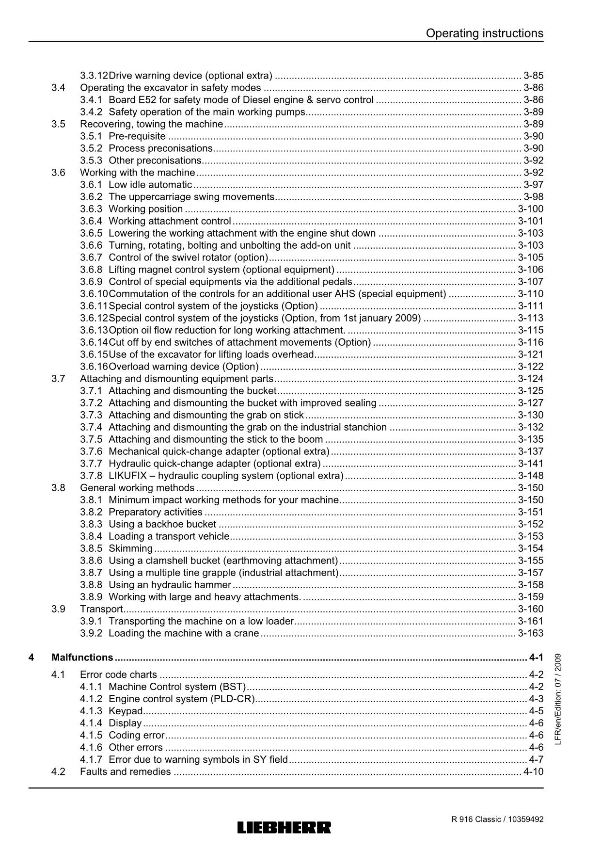 Liebherr R916 Classic Excavator Operators manual serial 17943