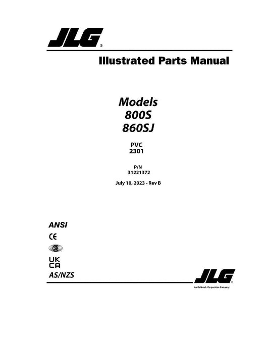 JLG 800S 860SJ Boom Lift Parts Catalog Manual 31221372