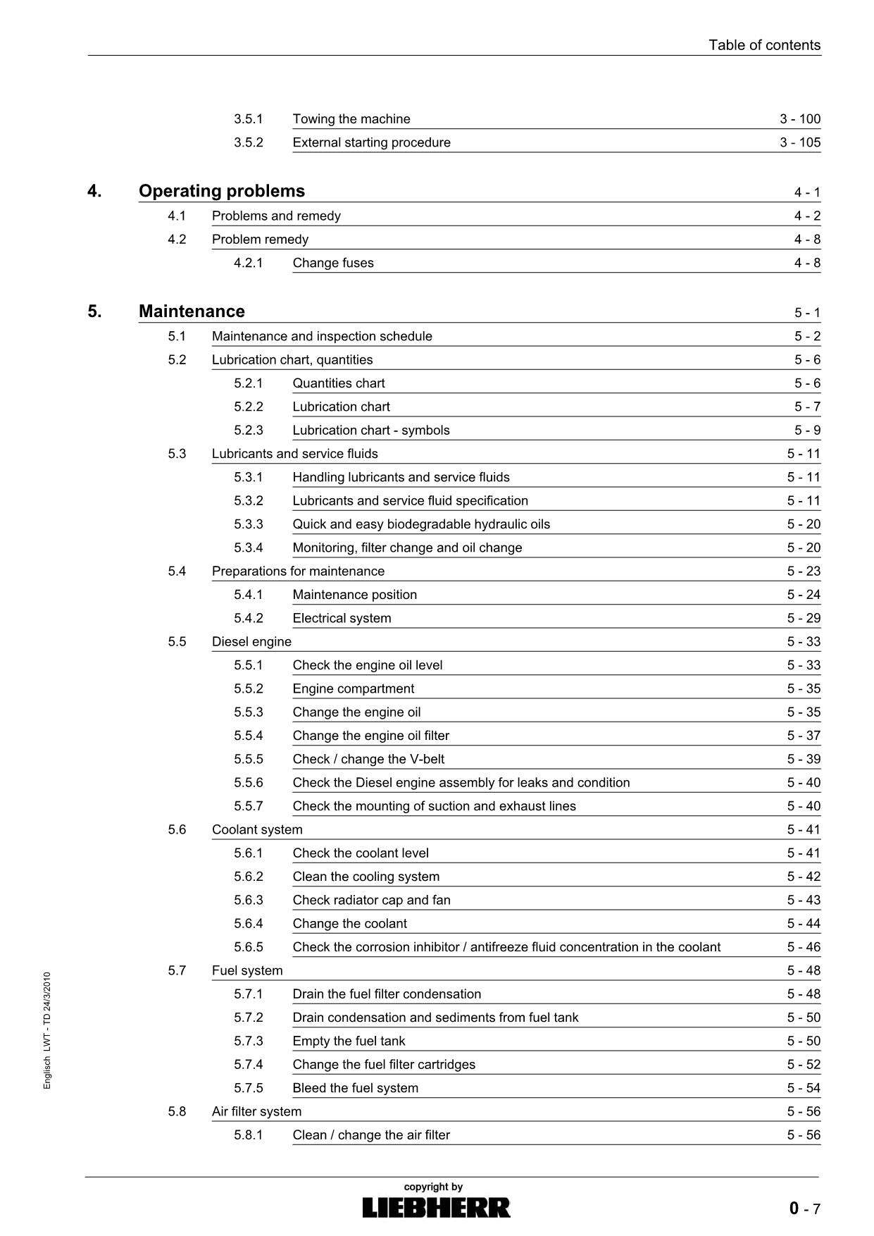 Liebherr TL435 - 13 Telescopic handler Operators manual