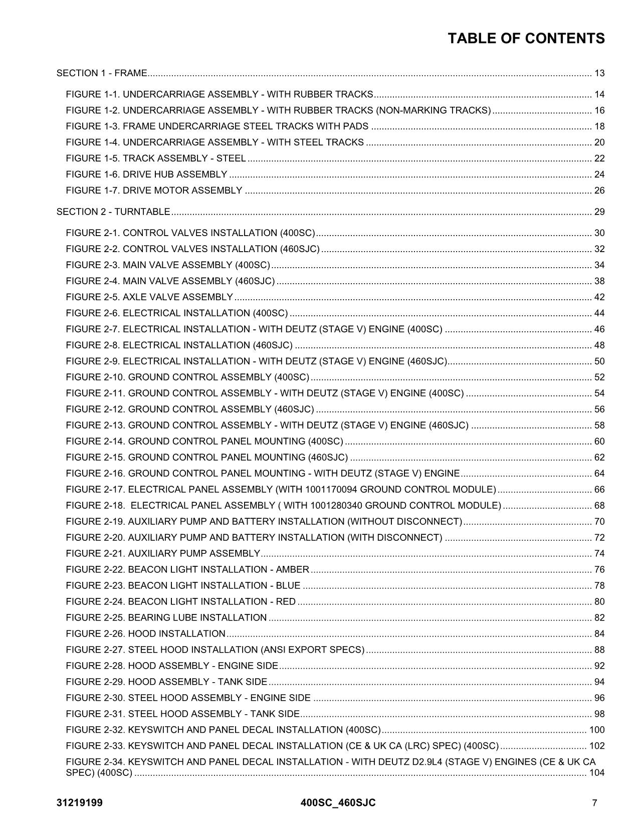 JLG 400SC 460SJC  Boom Lift Parts Catalog Manual 31219199