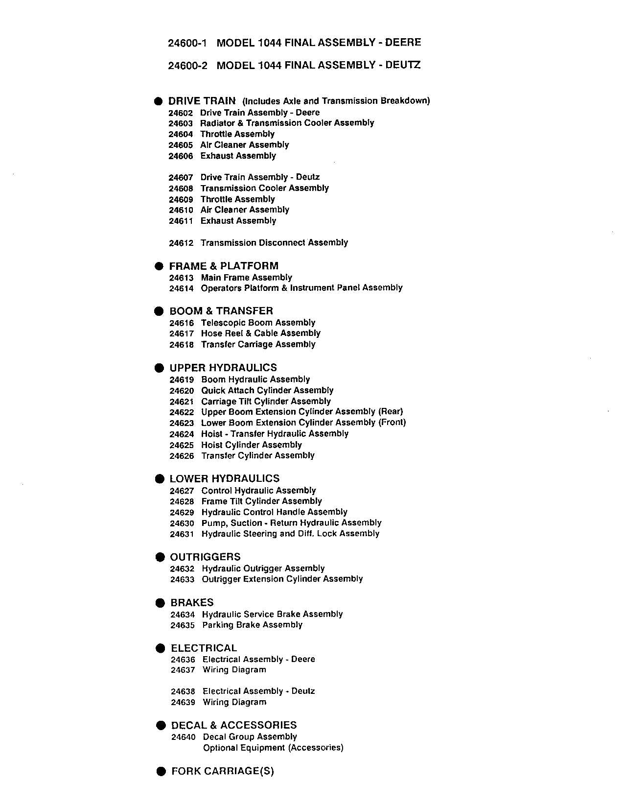 JLG LULL 1044 Telehandler Parts Catalog Manual