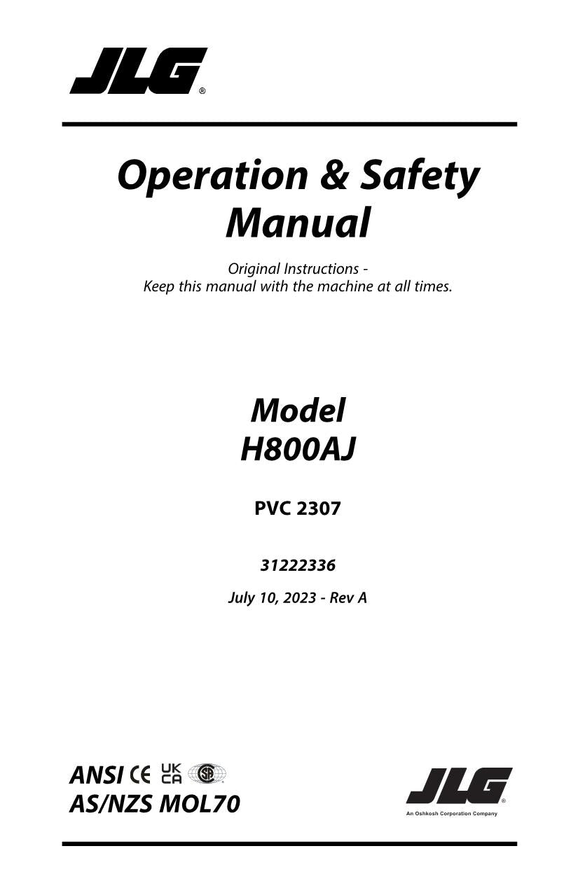 JLG H800AJ Boom Lift Maintenance Operation Operators Manual 31222336