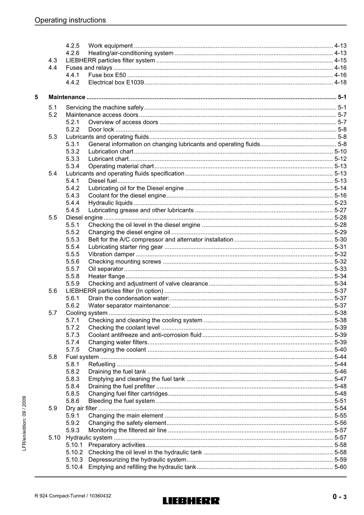 Liebherr R924 Compact-Tunnel Excavator Operators manual serial 21909