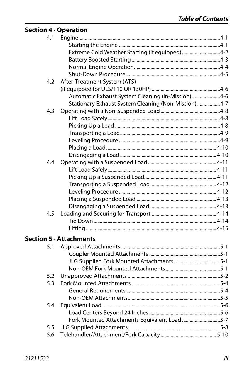 JLG 1043 1055 1255 742 943 Telehandler Maintenance Operators Manual 31211533