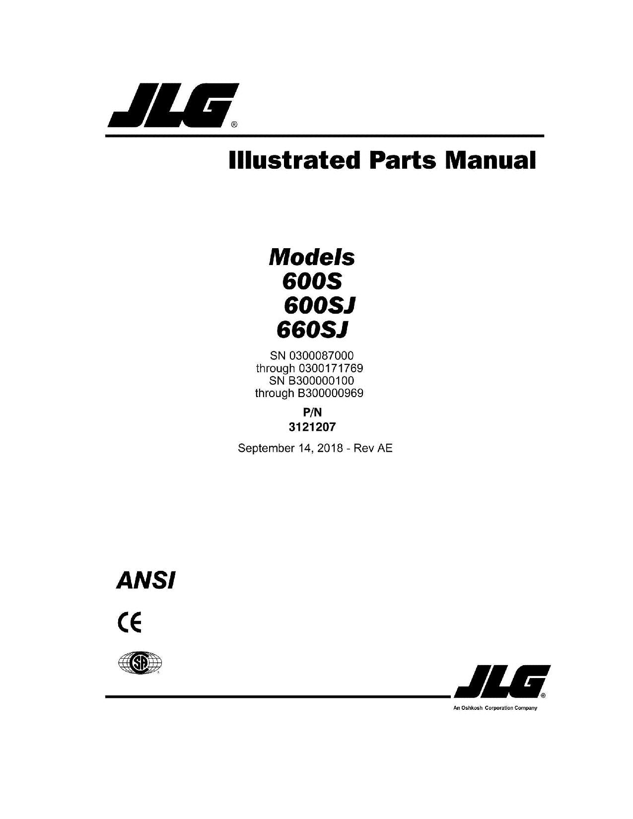 JLG 600S 600SJ 660SJ Boom Lift Parts Catalog Manual 3121207