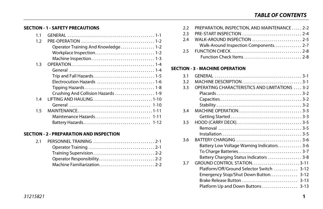 JLG 10MSP Boom Lift Maintenance Operation Operators Manual