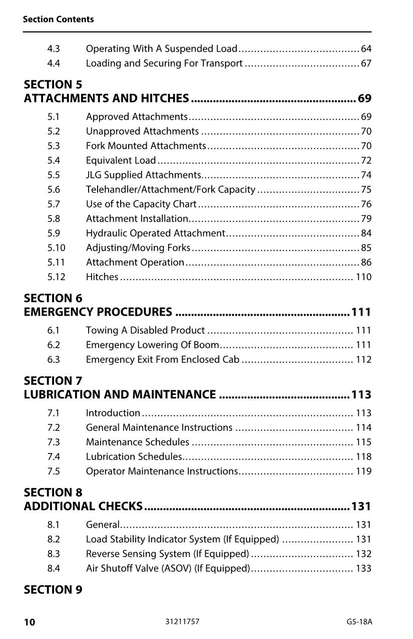 JLG G5-18A Telehandler Maintenance Operation Operators Manual 31211757