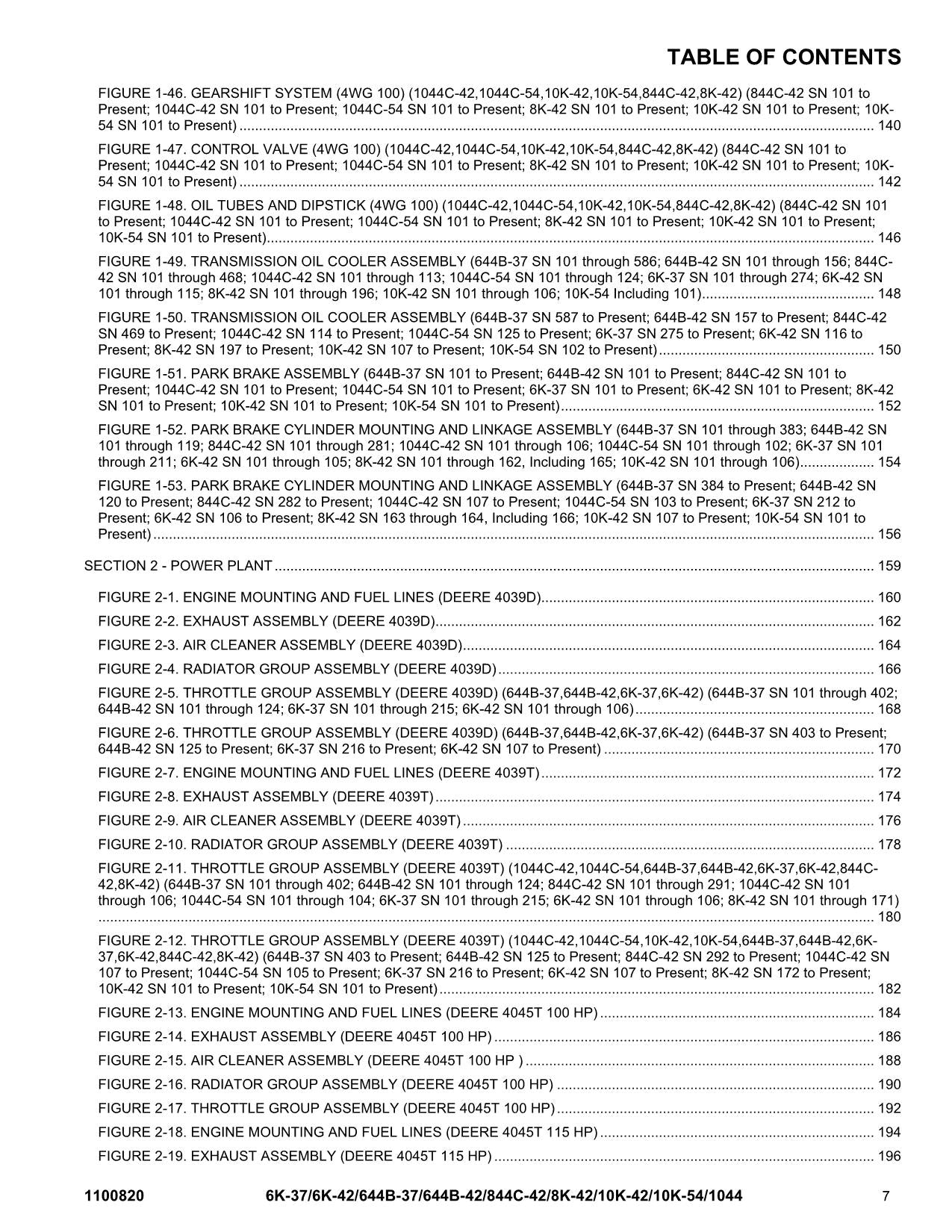 JLG LULL 644B-42 6K-37 6K-42 844C-42 8K-42 Telehandler Parts Catalog Manual