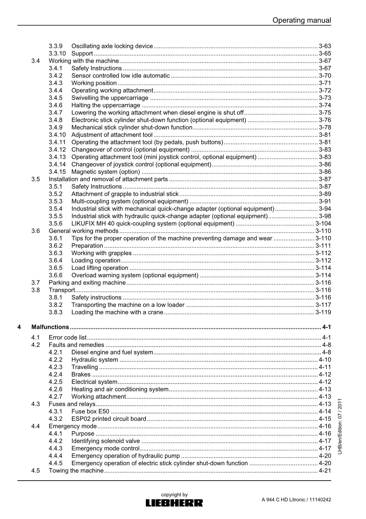 Liebherr A944 C HD Litronic EXCAVATOR LOGGING MACHINE Operators manual