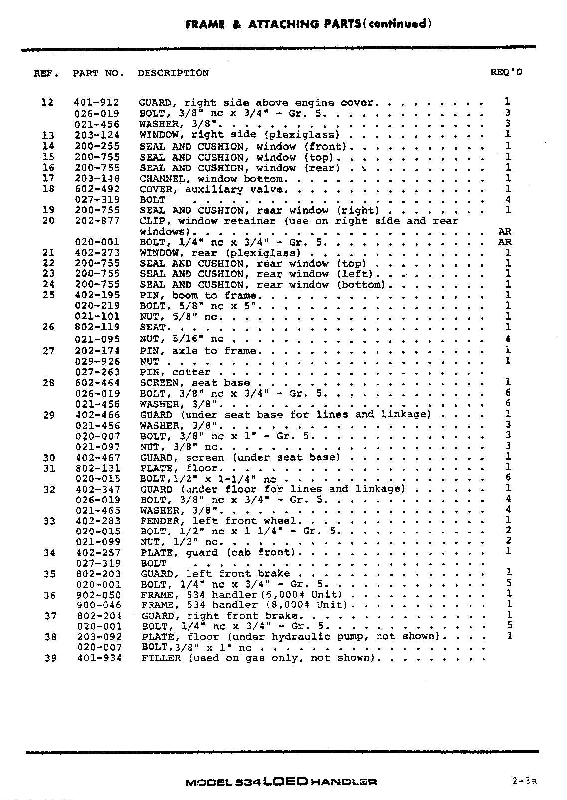 GRADALL JLG 534A LOED Telehandler Parts Catalog Manual