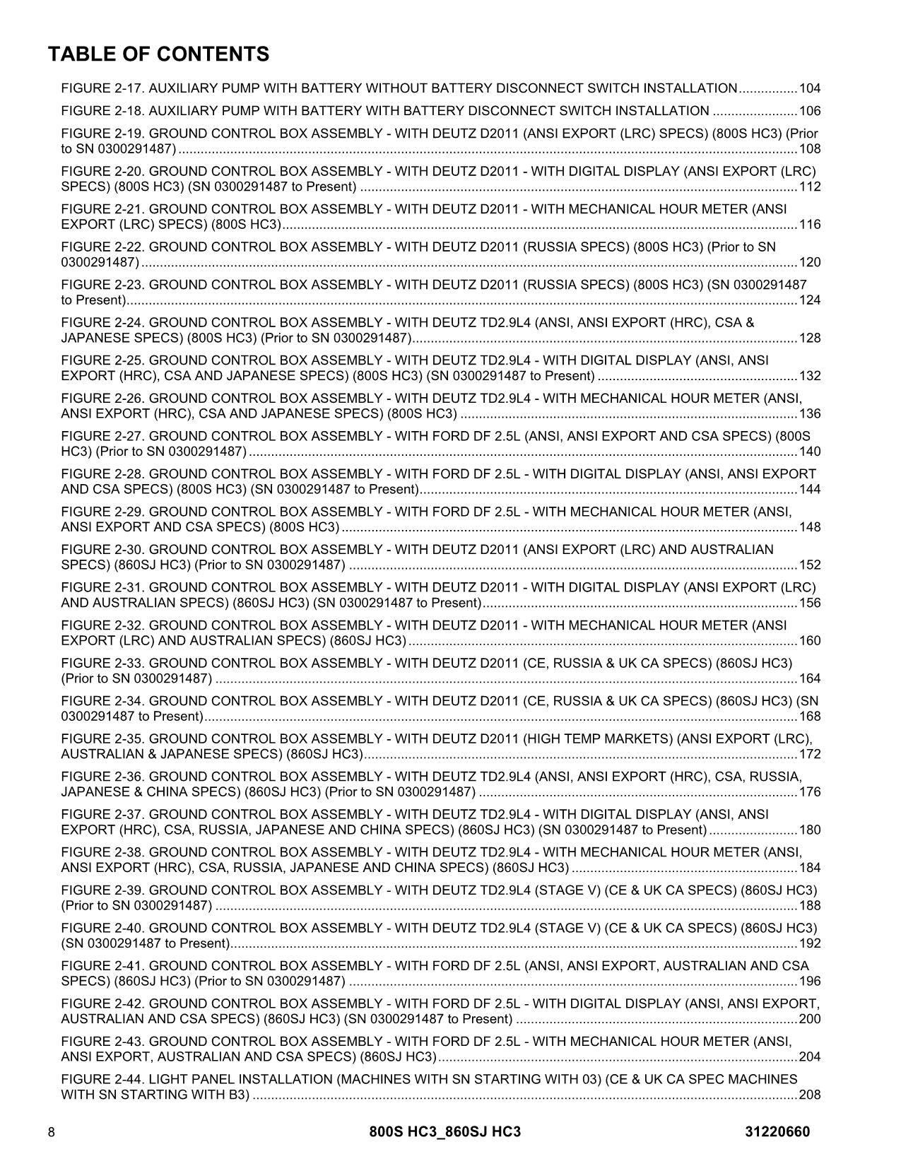 JLG 800S HC3 860SJ HC3 Boom Lift Parts Catalog Manual 31220660