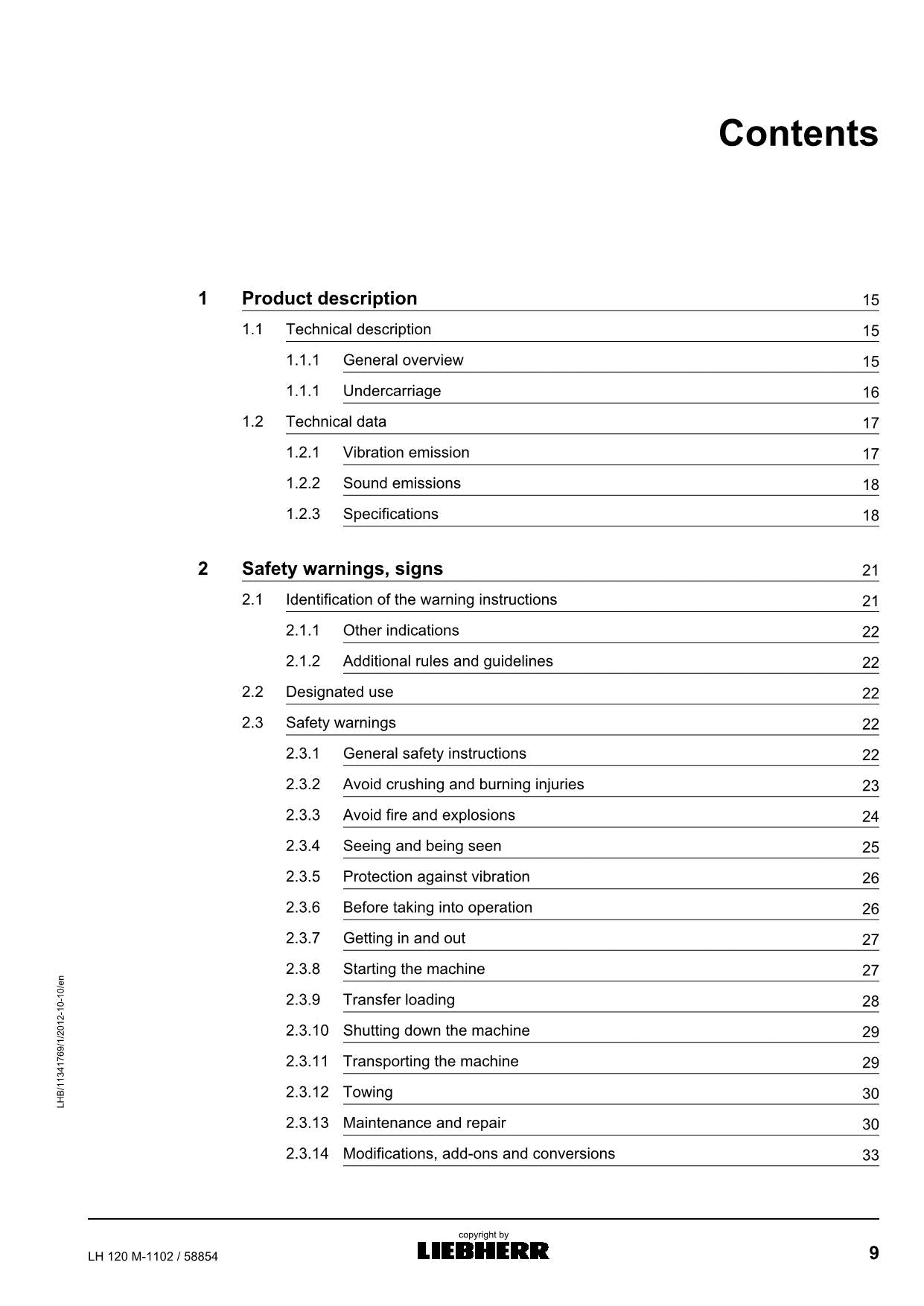 Liebherr LH120 M Excavator Operators manual