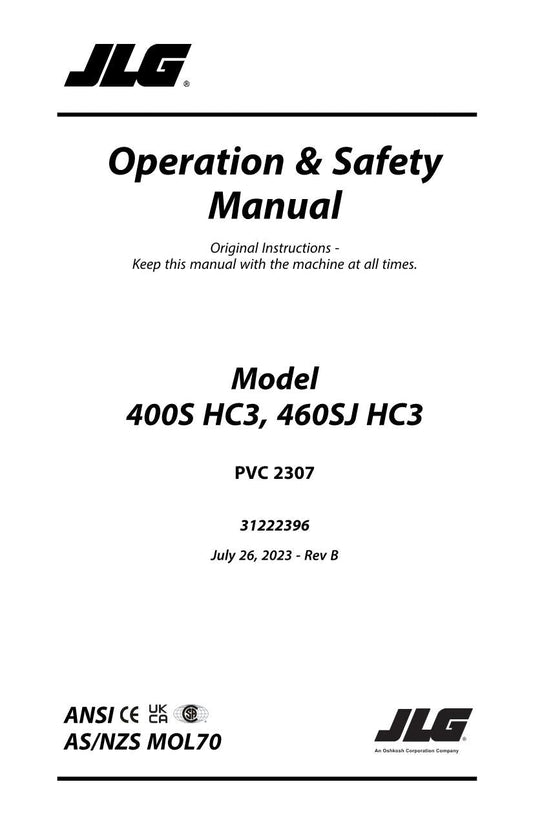 JLG 400S HC3 460SJ HC3 Boom Lift Maintenance Operation Operators Manual 31222396