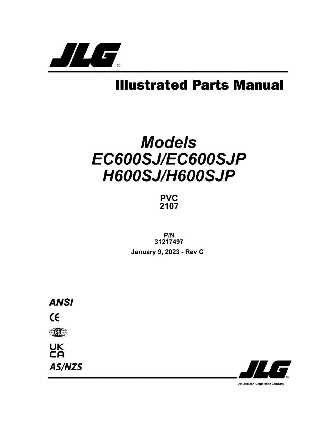 JLG EC600SJ EC600SJP H600SJ H600SJP Boom Lift  Parts Catalog Manual