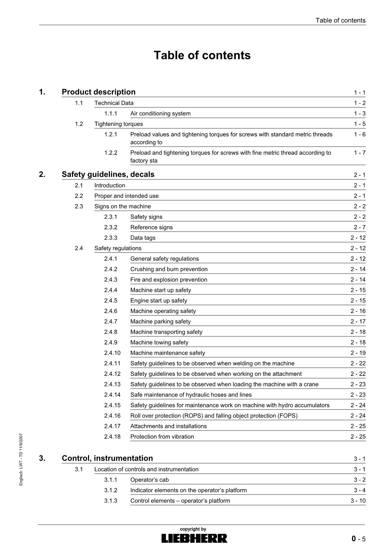 Liebherr LR624 CRAWLER LOADER Operators manual serial 8957