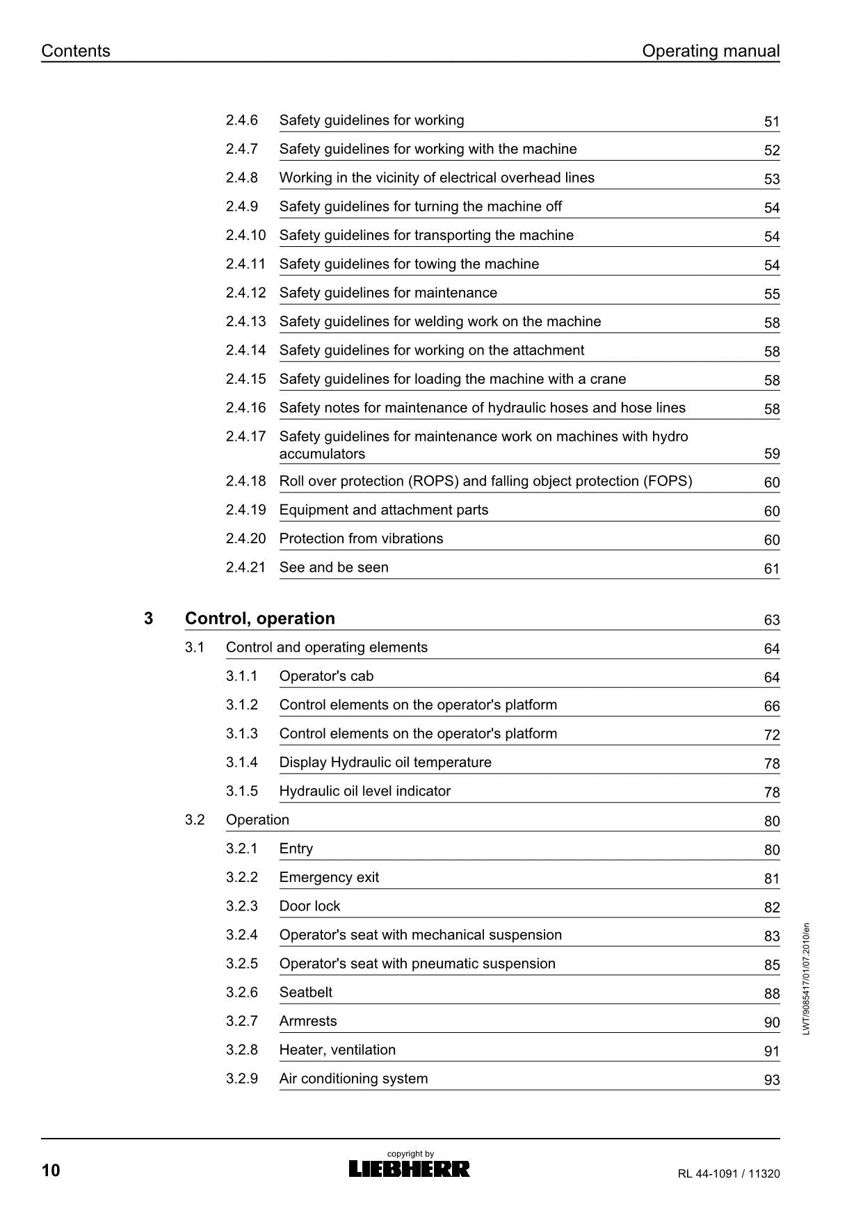 Liebherr RL44-1091 Pipe Layer Operators manual serial 11320