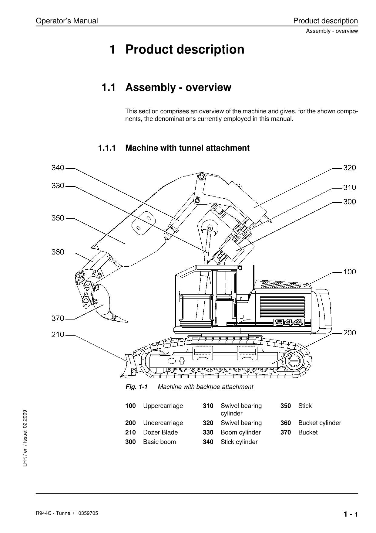 Liebherr R944 C Tunnel Excavator Operators manual serial 22915