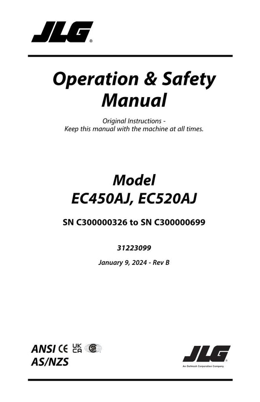 JLG EC450AJ EC520AJ Boom Lift Maintenance Operation Operators Manual 31223099