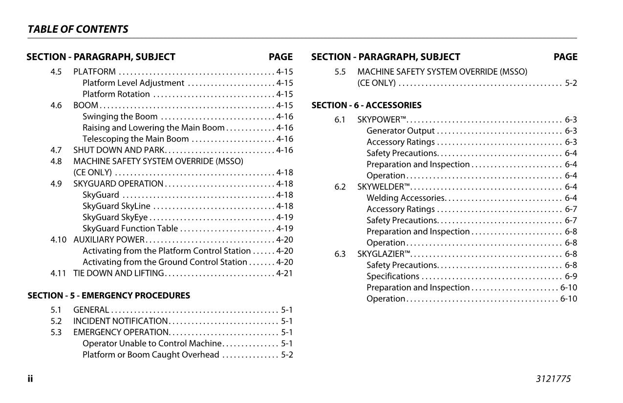 JLG 600SC 660SJC Boom Lift Maintenance Operation Operators Manual 3121775