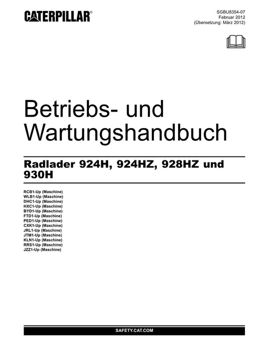 Caterpillar 924H 924HZ 928HZ 930H Radlader Betriebsanleitung Wartungshandbuch