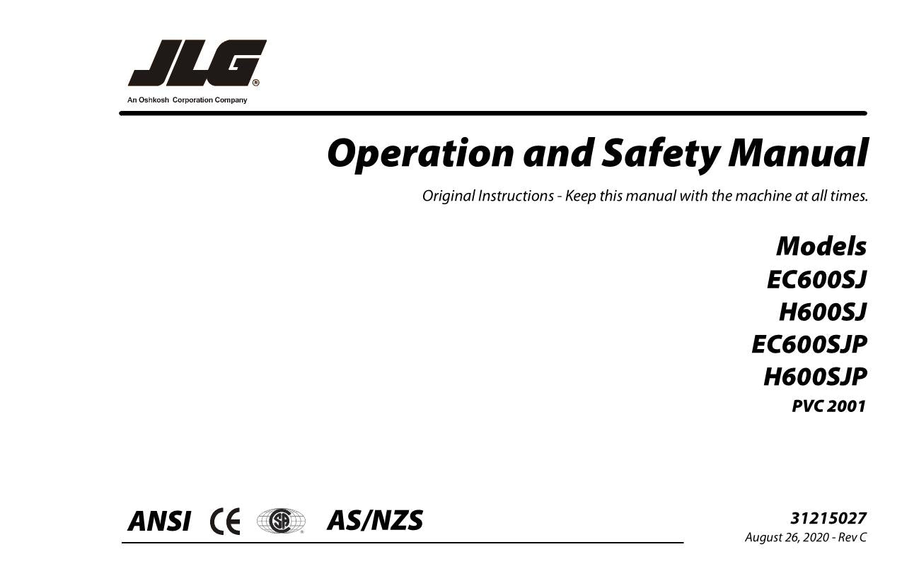 JLG EC600SJ EC600SJP H600SJ H600SJP Boom Lift Operators Manual 31215027