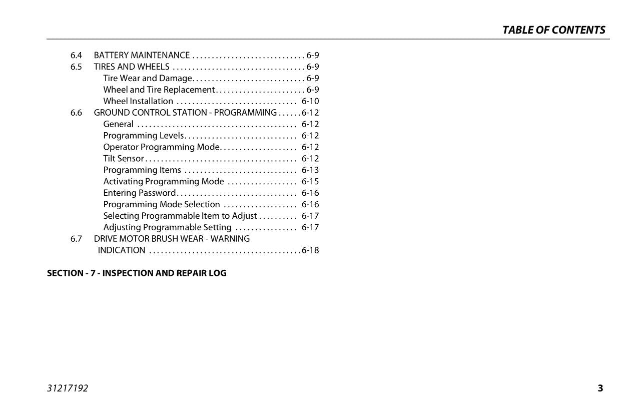 JLG 10MSP Vertical Mast Maintenance Operation Operators Manual 31217192