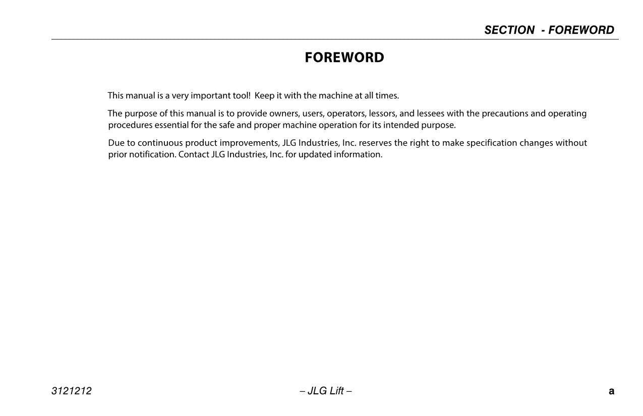 JLG 15AMI Vertical Mast Maintenance Operation Operators Manual