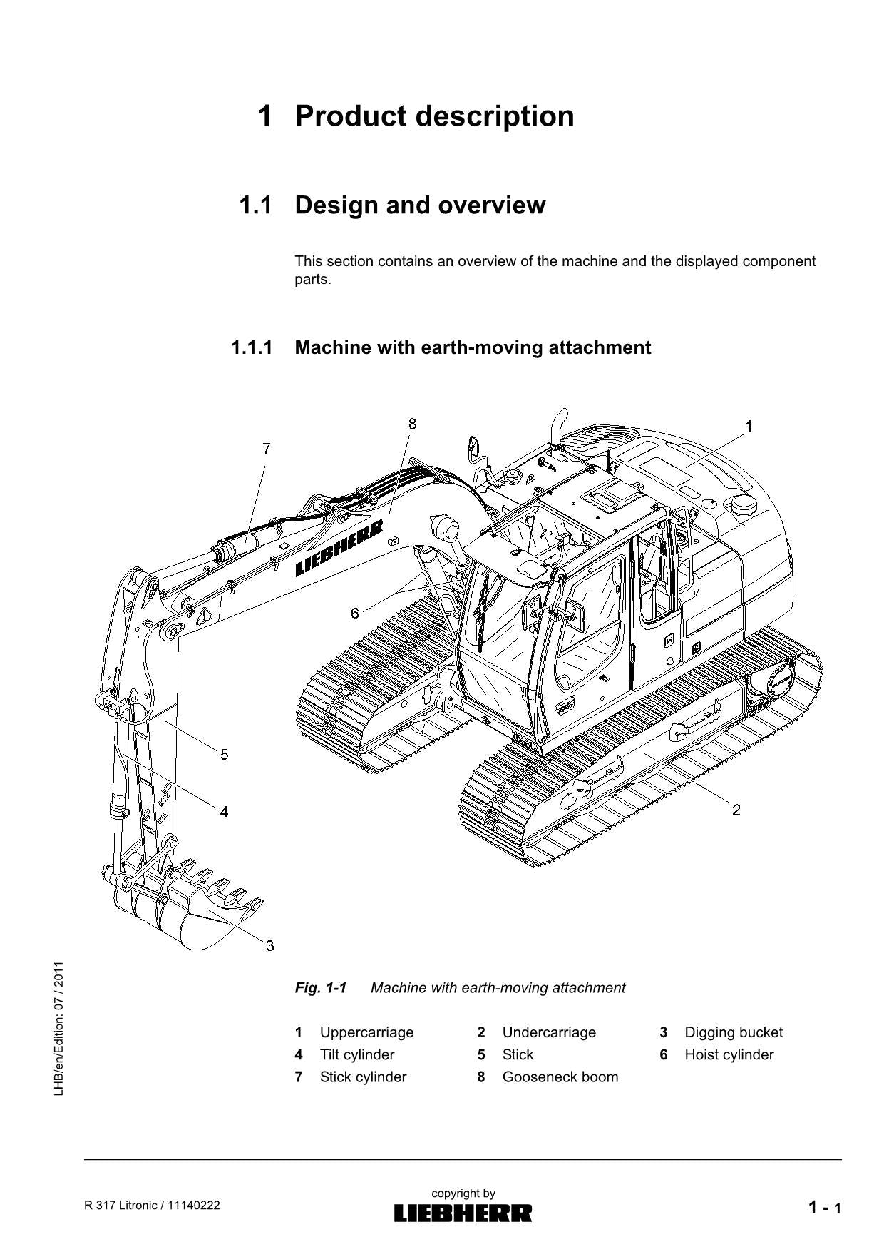 Liebherr R317 Litronic Excavator Operators manual serial 57182