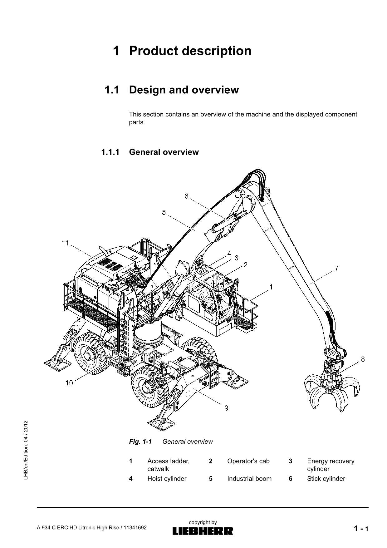 Liebherr A934 C ERC HD Litronic High Rise Excavator Operators manual