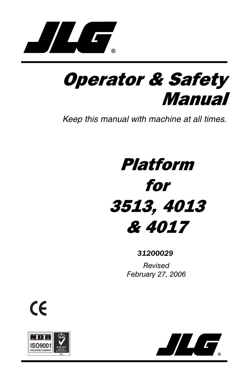 JLG 3513 4013 4017 Telehandler Maintenance Operation Operators Manual 31200029