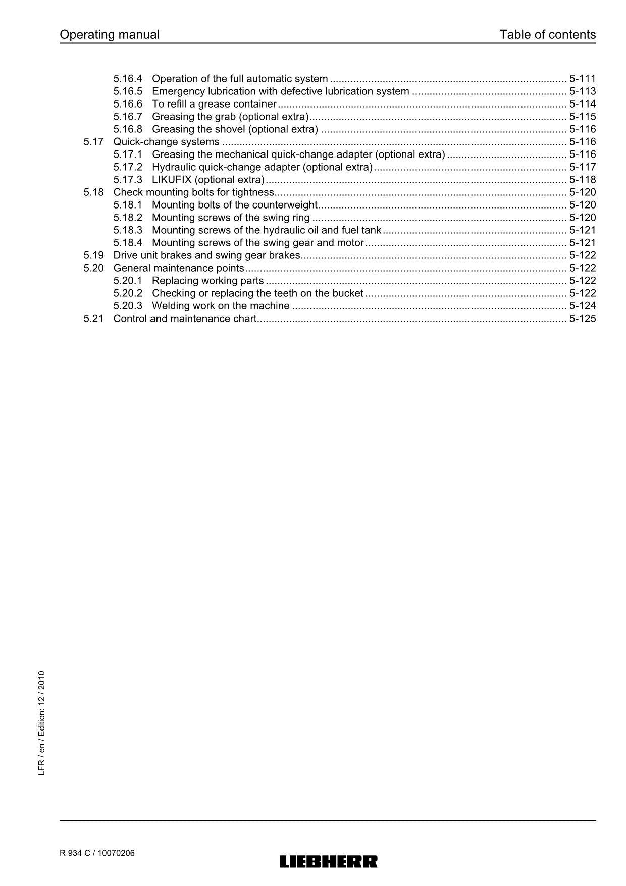 Liebherr R934 C Excavator Operators manual serial 26400