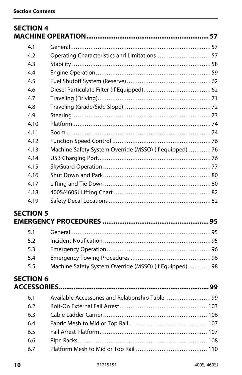 JLG 400S 460SJ Boom Lift Maintenance Operation Operators Manual 31219191