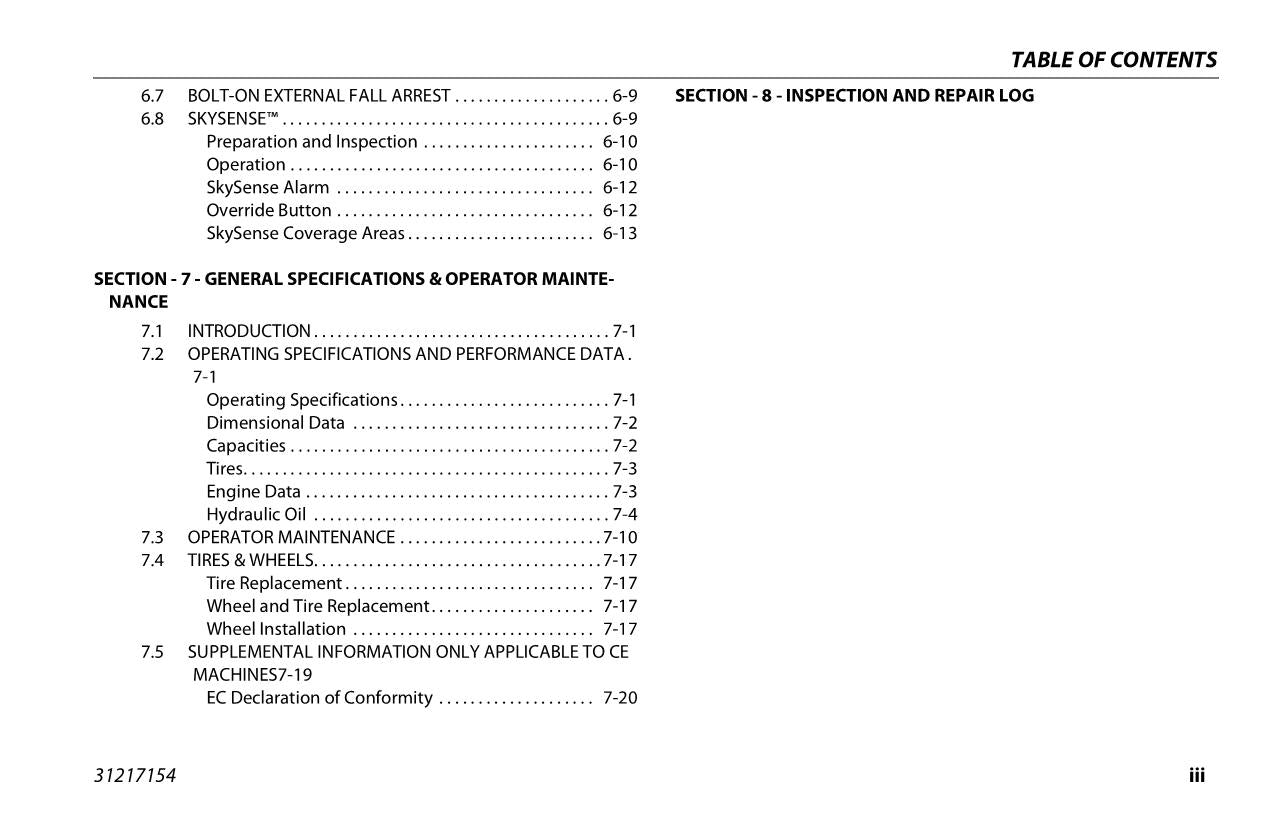 JLG 520AJ Boom Lift Maintenance Operation Operators Manual 31217154