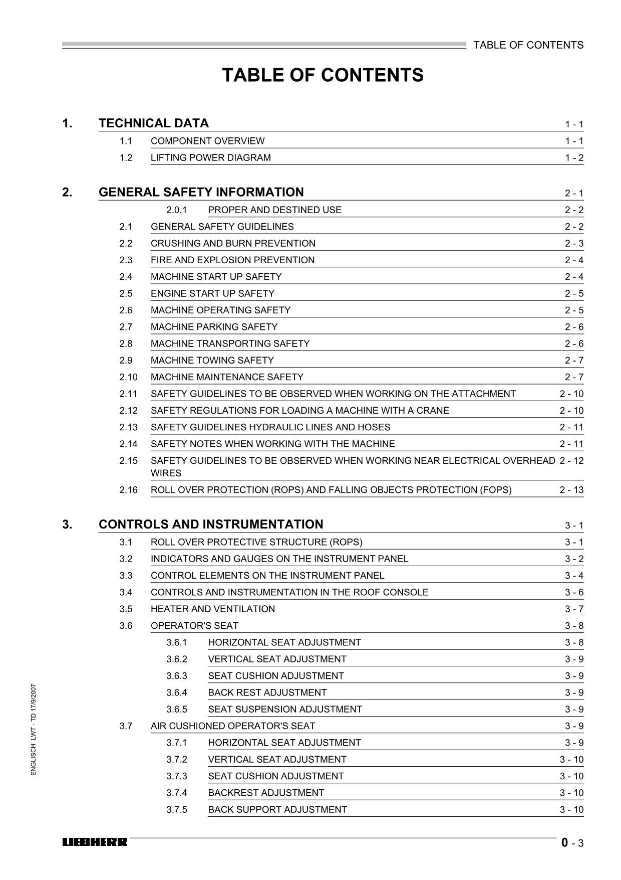 Liebherr RL52 Litronic Pipe Layer Operators manual