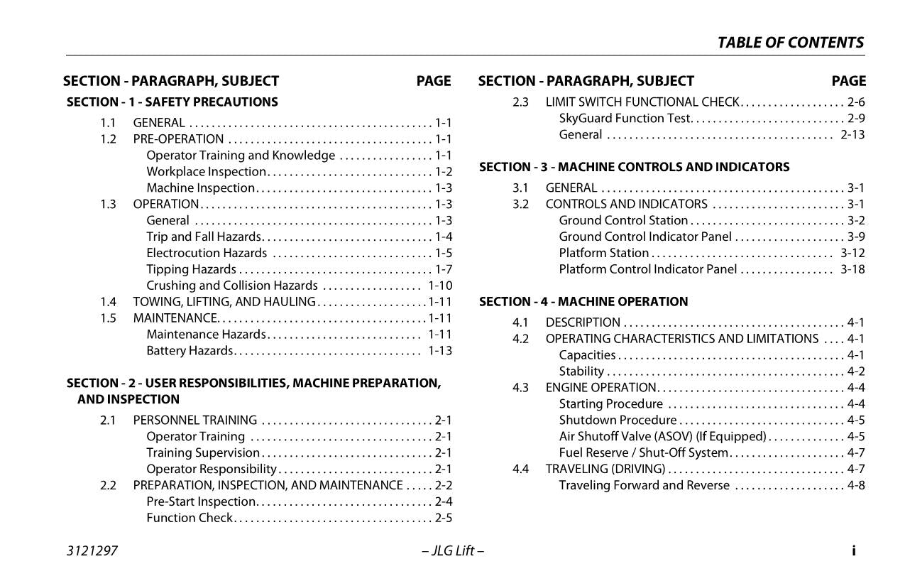 JLG 600S 660SJ Boom Lift Maintenance Operation Operators Manual 3121297