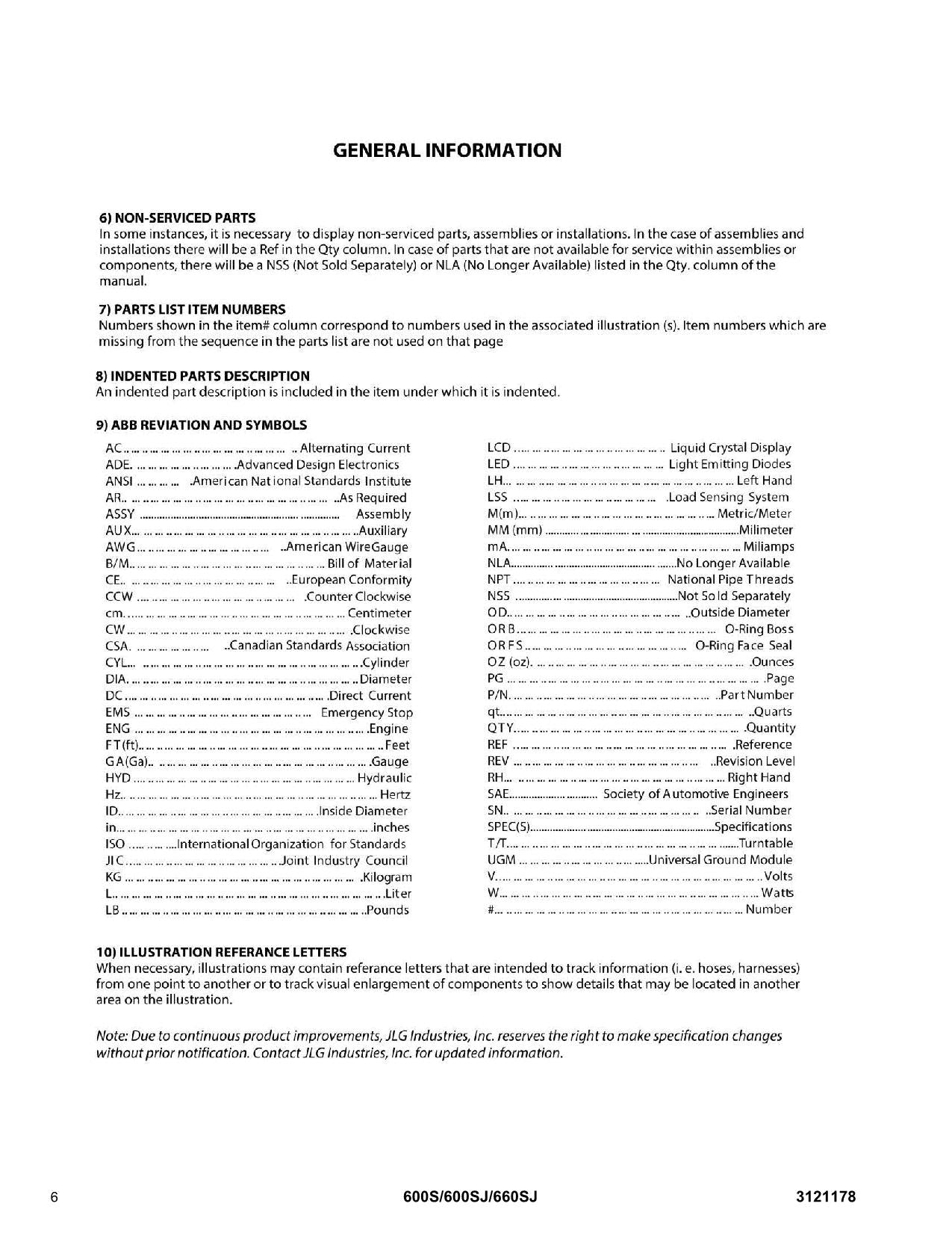 JLG 600S 600SJ 660SJ Boom Lift Parts Catalog Manual 0300068000-0300087000